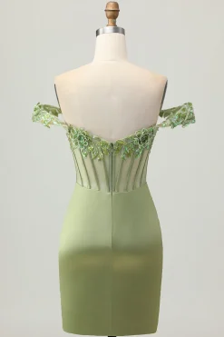 Verde Off The Shoulder Corset Sequins Bodycon Vestido Homecoming