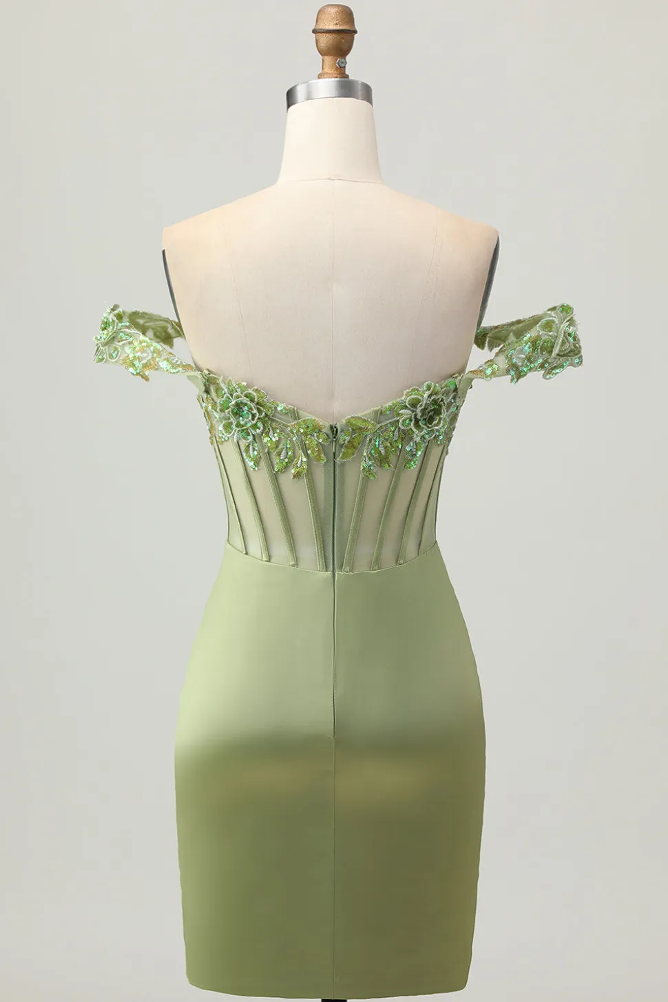 Verde Off The Shoulder Corset Sequins Bodycon Vestido Homecoming