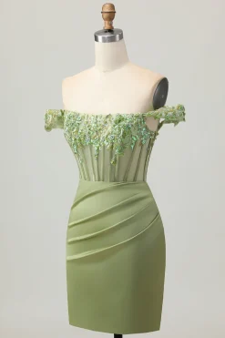 Verde Off The Shoulder Corset Sequins Bodycon Vestido Homecoming