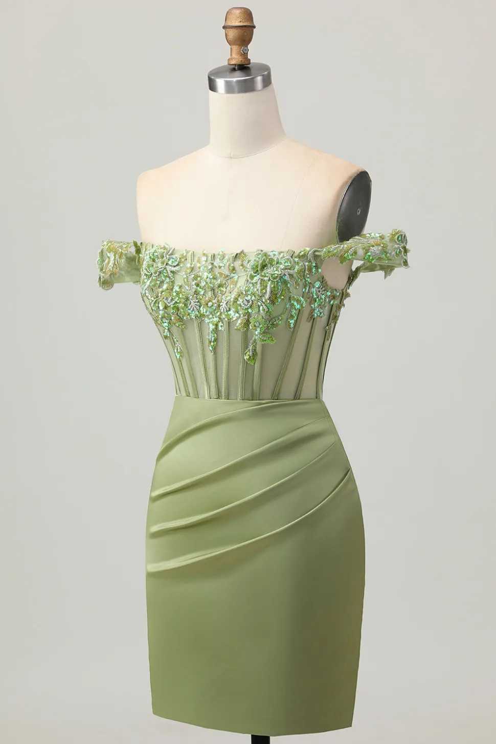 Verde Off The Shoulder Corset Sequins Bodycon Vestido Homecoming