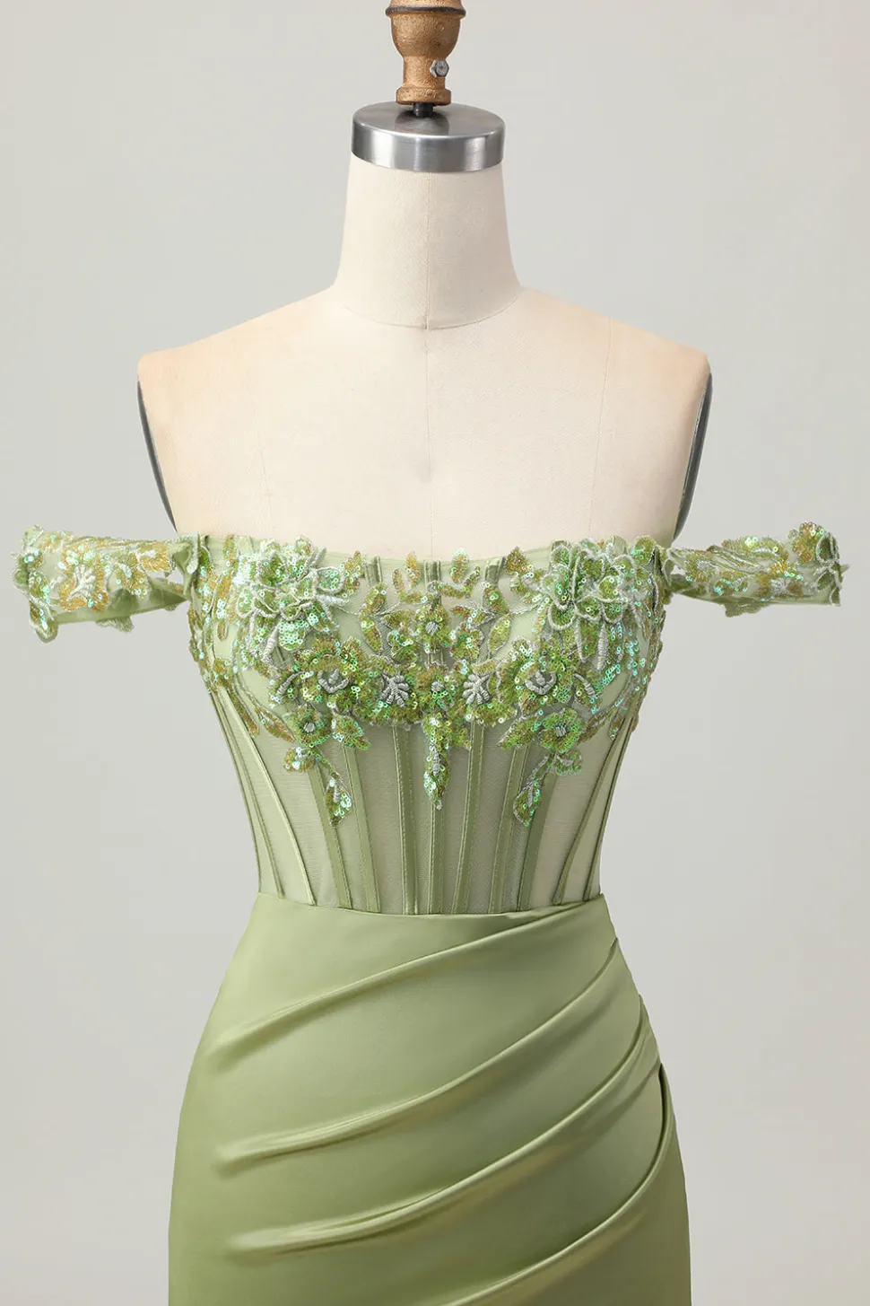 Verde Off The Shoulder Corset Sequins Bodycon Vestido Homecoming