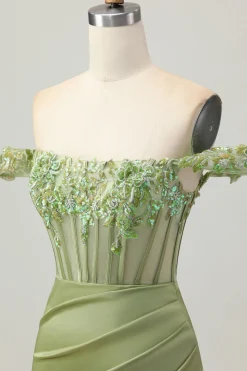 Verde Off The Shoulder Corset Sequins Bodycon Vestido Homecoming