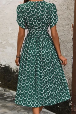 Verde Pescoço de Barco Linha-A Midi Vestido Verão