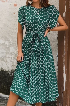 Verde Pescoço de Barco Linha-A Midi Vestido Verão