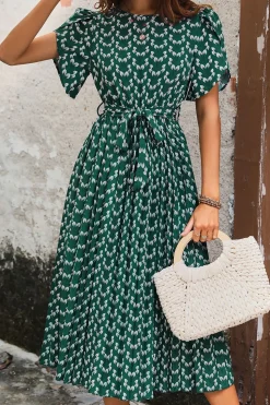 Verde Pescoço de Barco Linha-A Midi Vestido Verão