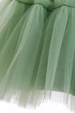Verde pescoço redondo tule flor vestido da menina com Bowknot