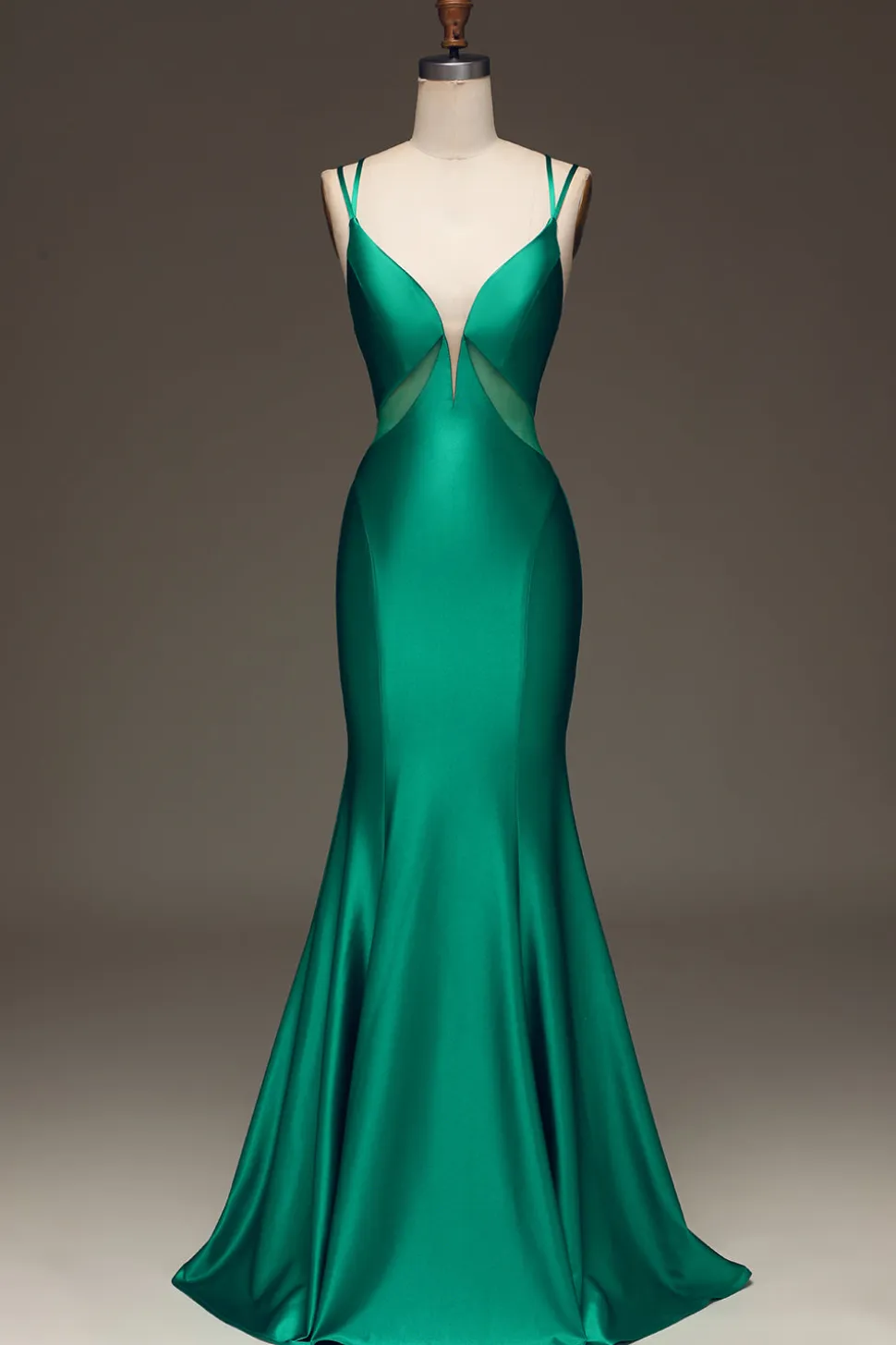 Verde profundo V-neck cetim sereia vestido de baile com renda-up para trás