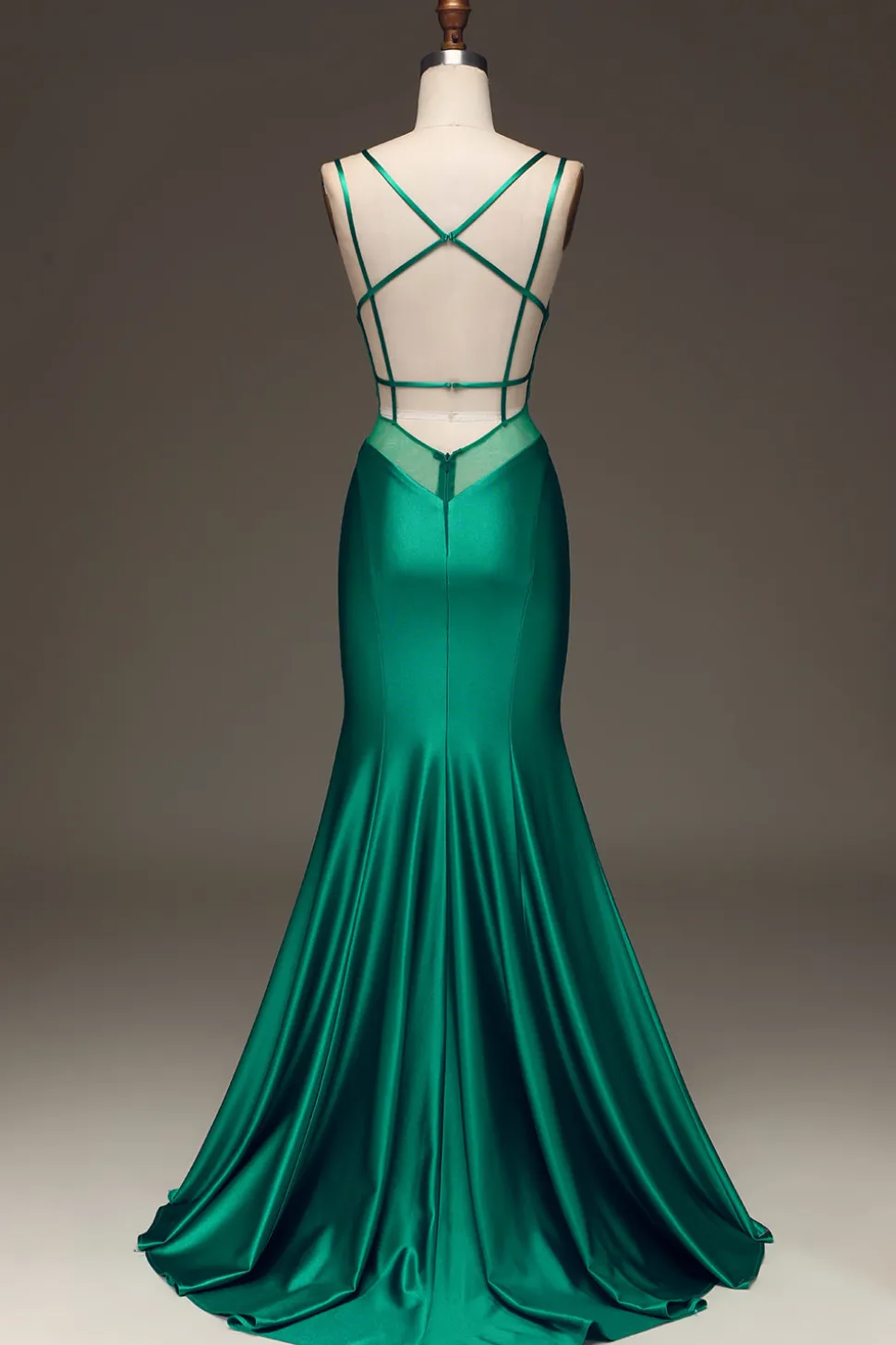 Verde profundo V-neck cetim sereia vestido de baile com renda-up para trás