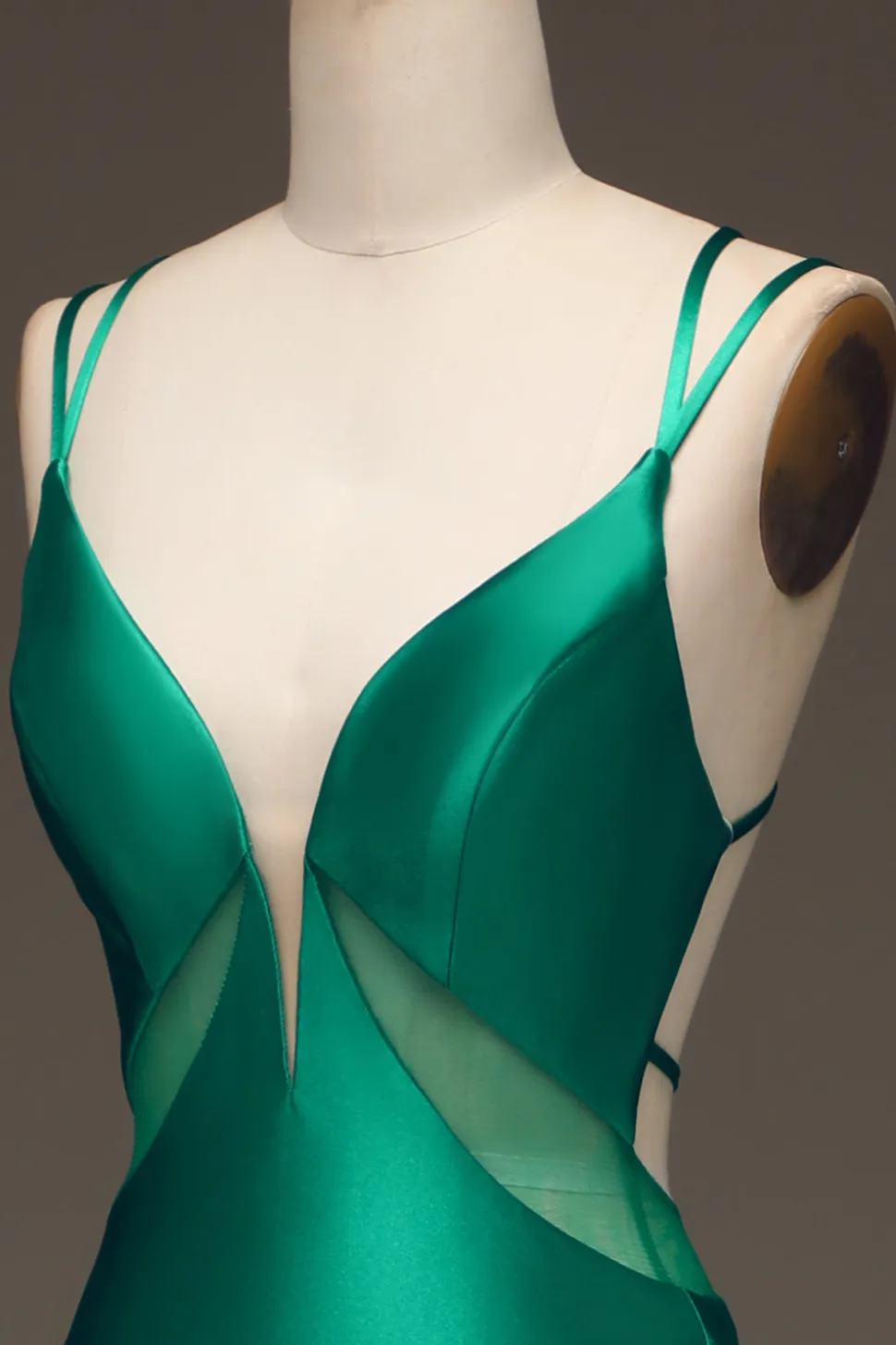Verde profundo V-neck cetim sereia vestido de baile com renda-up para trás
