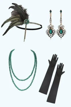Verde Quatro Peças 1920s Party Acessórios Conjuntos