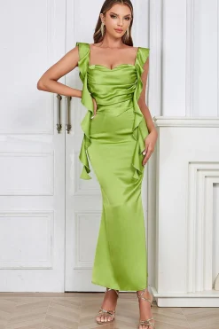 Verde Querida Pescoço Bodycon Long Open Back Party Dress