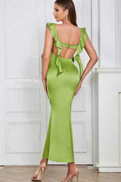 Verde Querida Pescoço Bodycon Long Open Back Party Dress