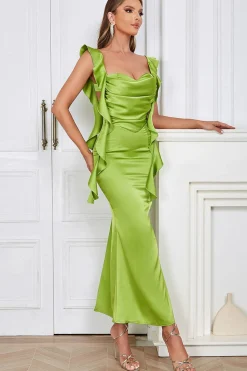 Verde Querida Pescoço Bodycon Long Open Back Party Dress