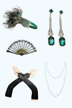 Verde 1920s Party Acessórios Cinco Peças Conjuntos
