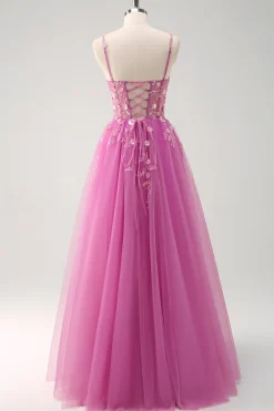 Verde Uma Linha Corset Sequin Tulle Long Prom Dress with Lace Up Back