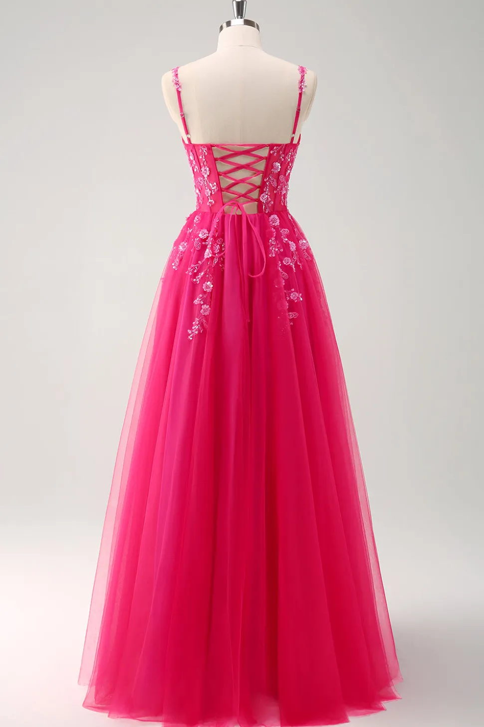 Verde Uma Linha Corset Sequin Tulle Long Prom Dress with Lace Up Back