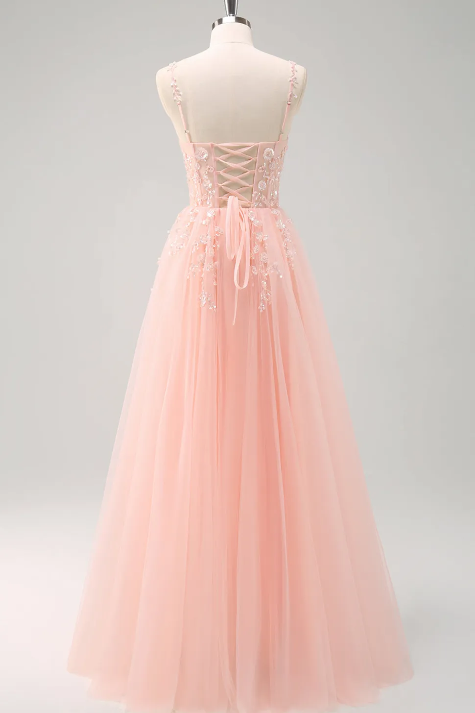 Verde Uma Linha Corset Sequin Tulle Long Prom Dress with Lace Up Back
