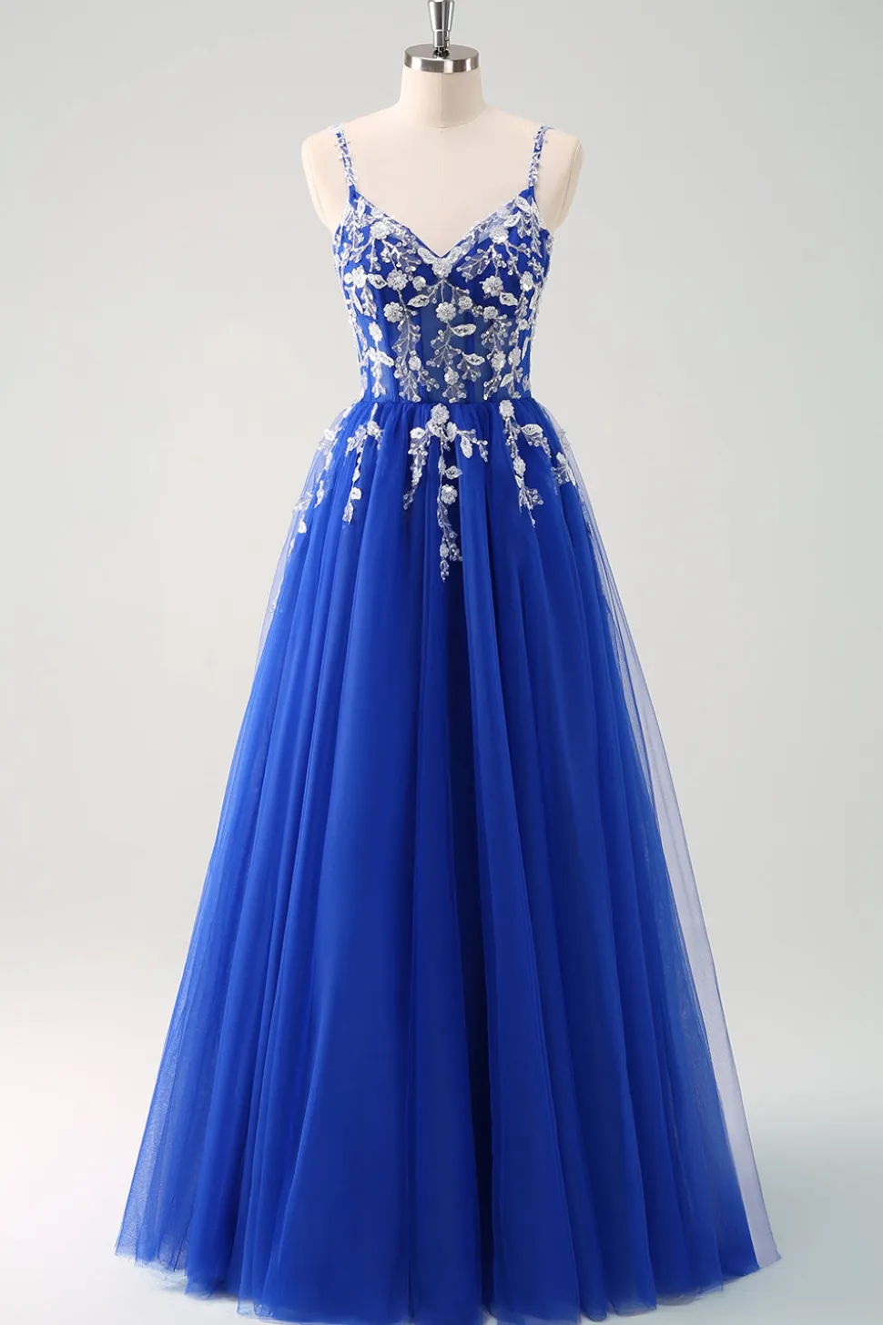 Verde Uma Linha Corset Sequin Tulle Long Prom Dress with Lace Up Back