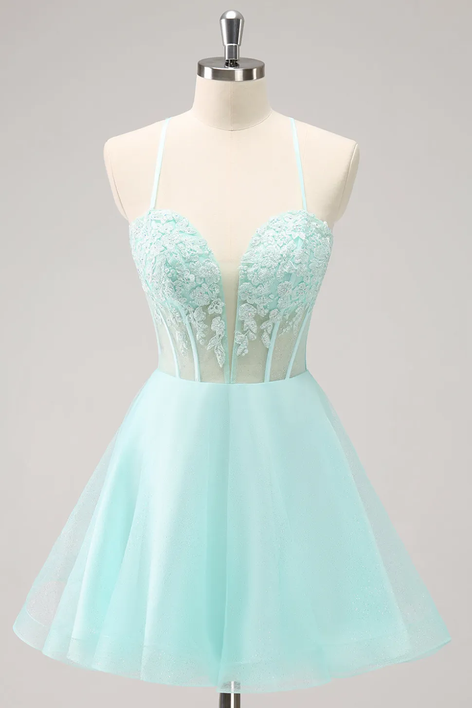 Verde Uma Linha Espaguete Correias Corset Vestido Curto Homecoming