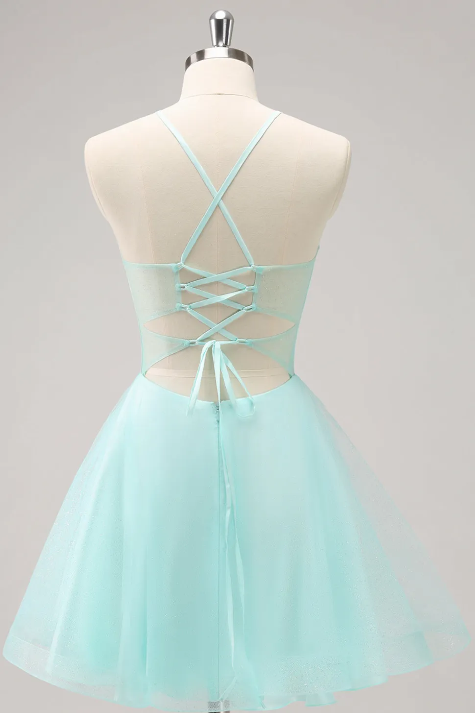 Verde Uma Linha Espaguete Correias Corset Vestido Curto Homecoming