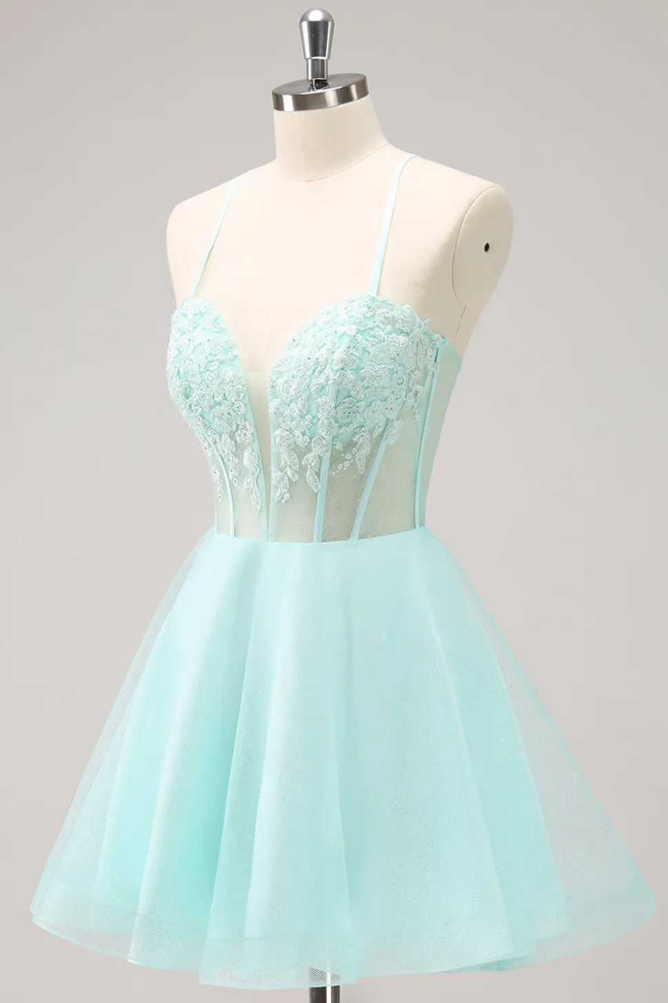 Verde Uma Linha Espaguete Correias Corset Vestido Curto Homecoming