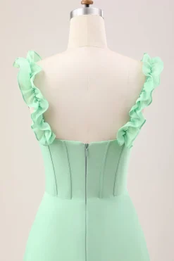Verde Uma linha fora do ombro espartilho vestido de dama de honra com babados