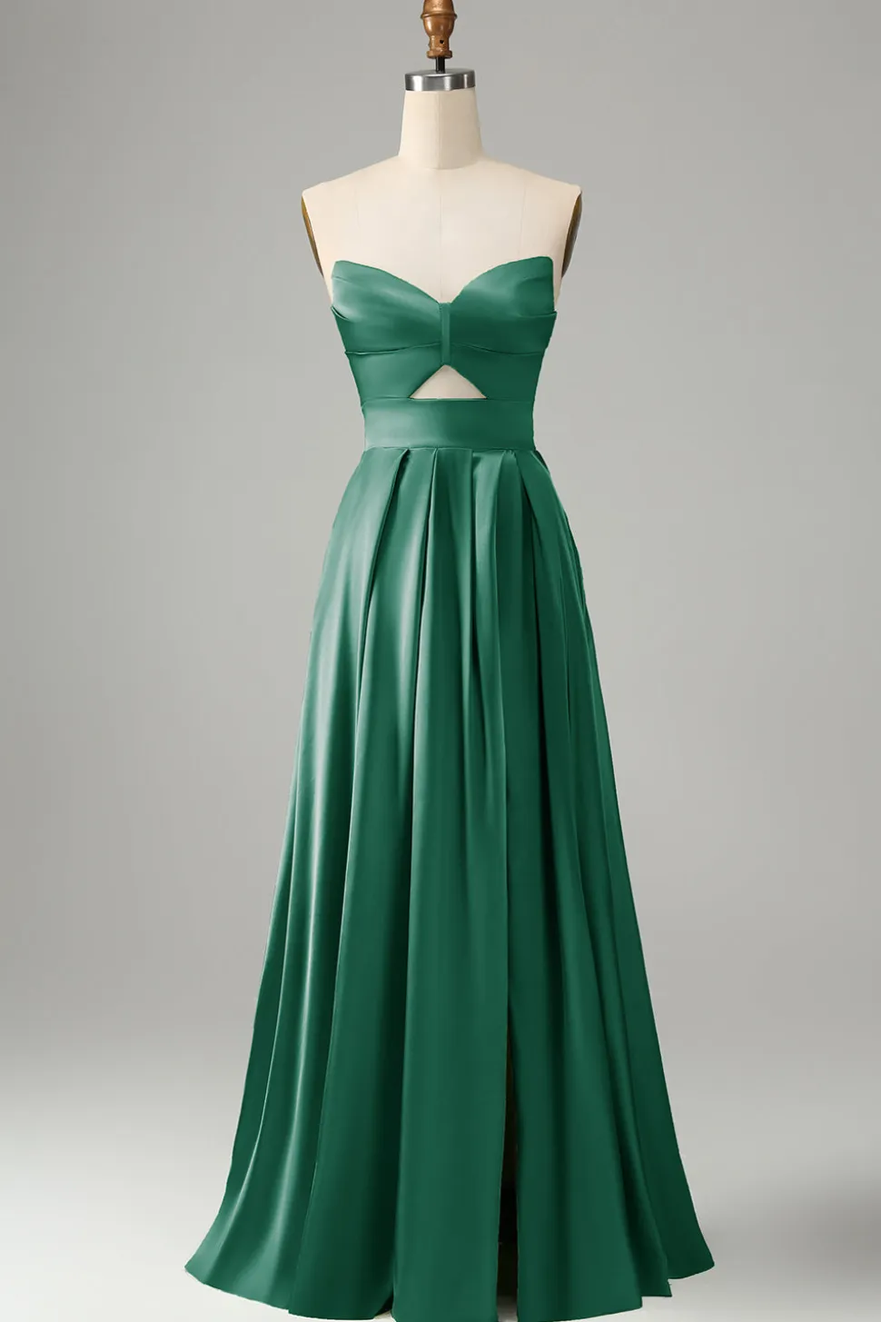 Verde Uma linha plissada sem alças vestido de dama de honra com fenda