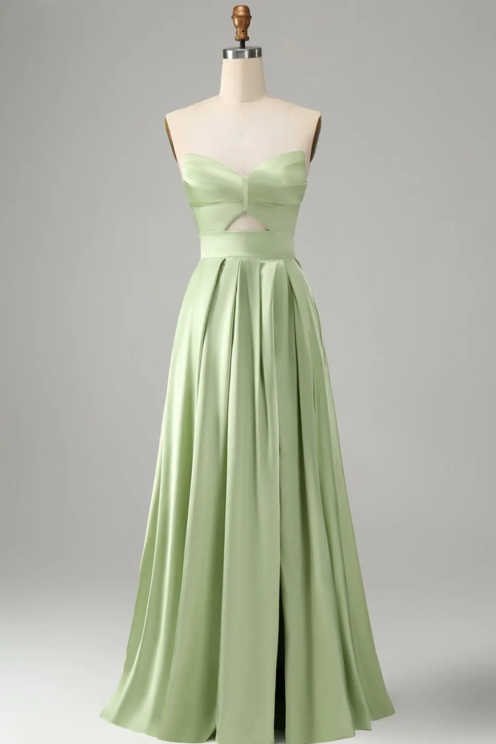 Verde Uma linha plissada sem alças Keyhole Maxi vestido de dama de honra com fenda