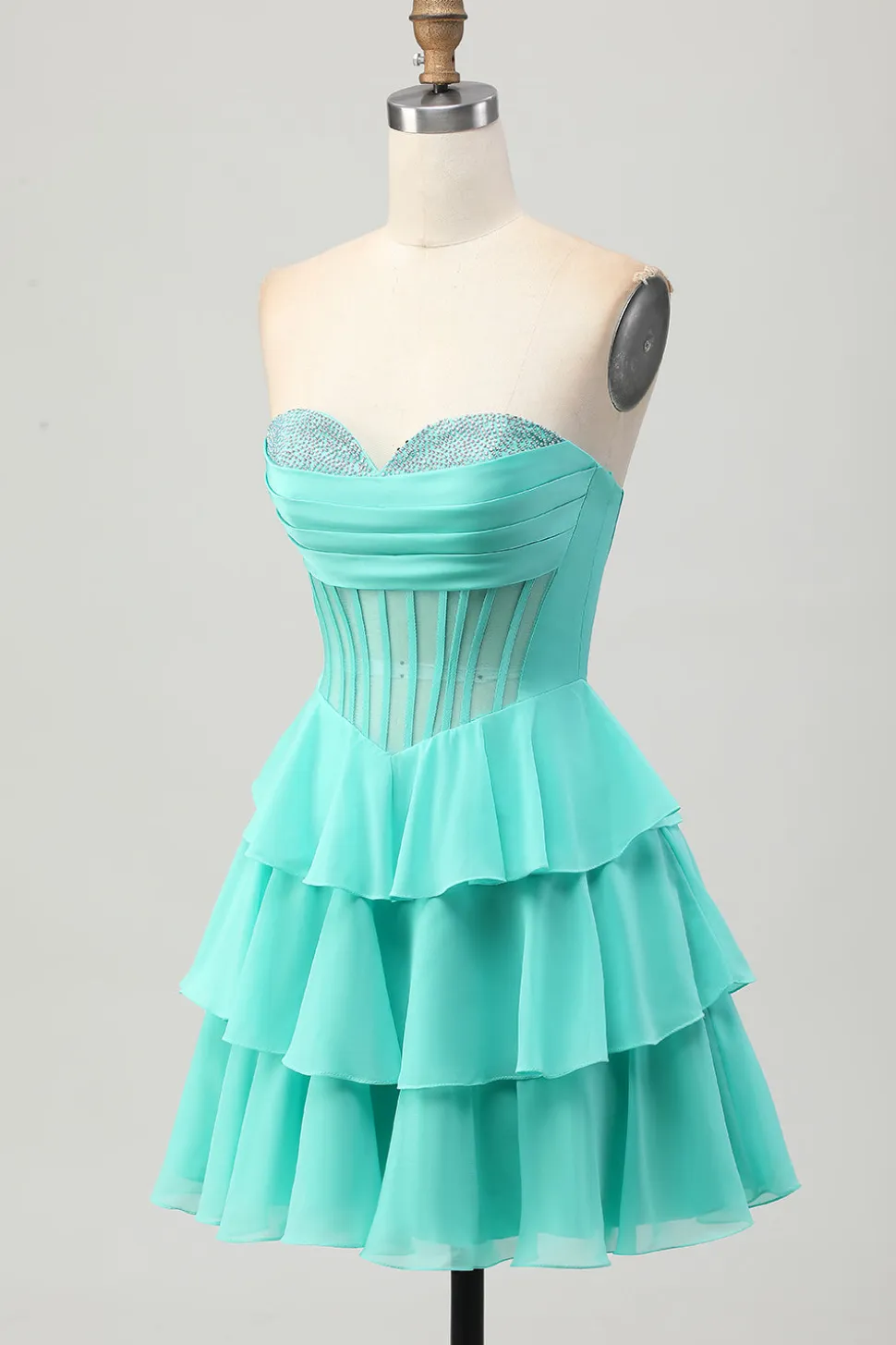 Verde Uma Linha Querida Corset Homecoming Dress com Missangas