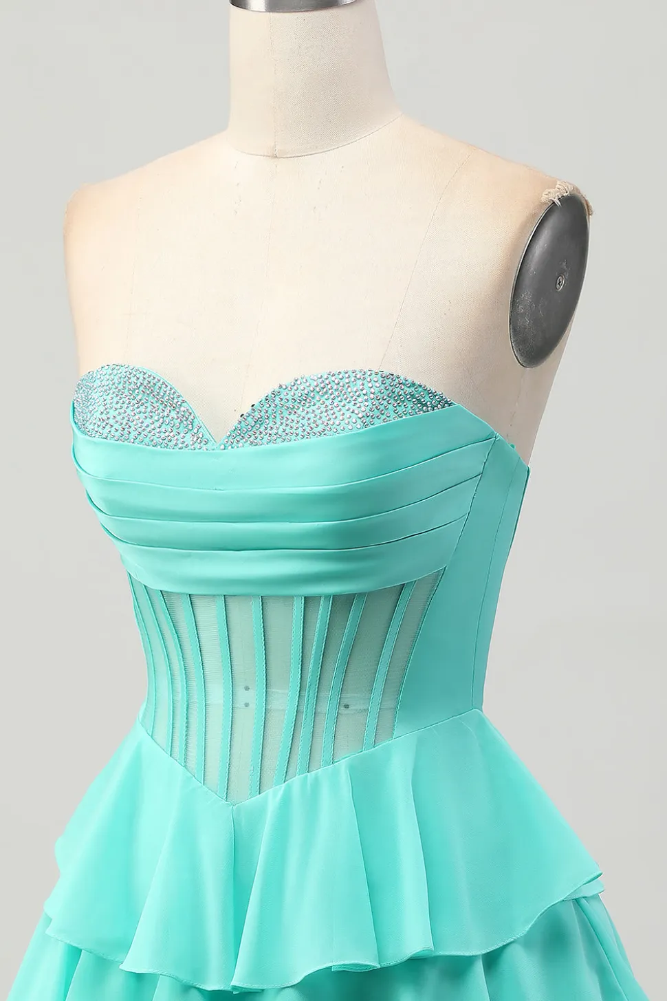 Verde Uma Linha Querida Corset Homecoming Dress com Missangas