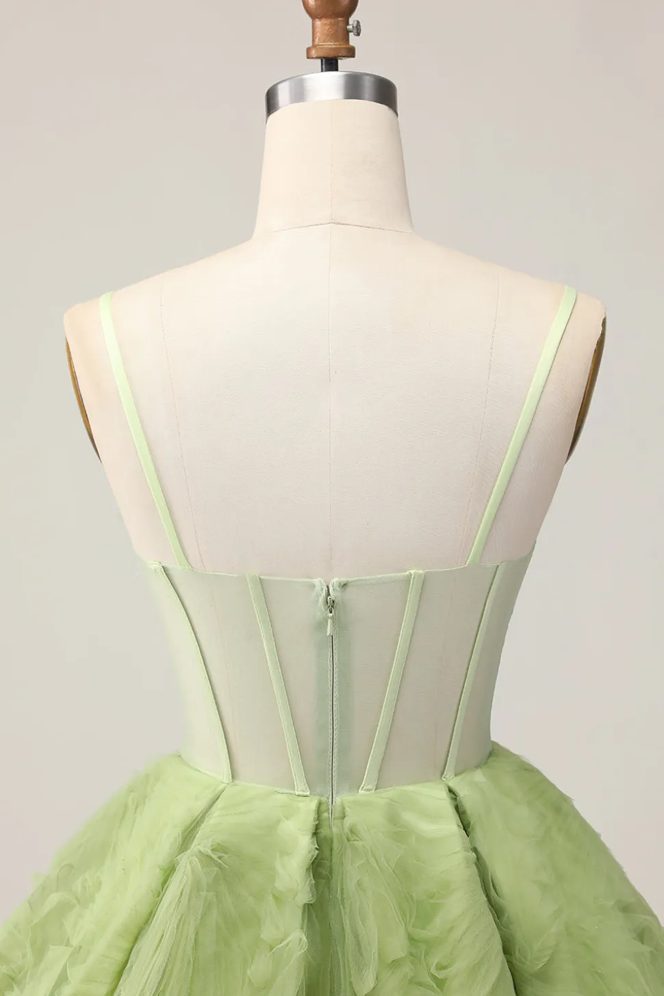 Verde Uma Linha Strapless Sheer Corset Ruched Short Homecoming Dress