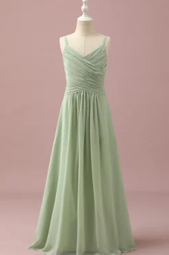 Verde Vestido Dama de Honor Júnior Cintas de Espaguete