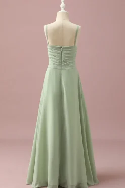 Verde Vestido Dama de Honor Júnior Cintas de Espaguete