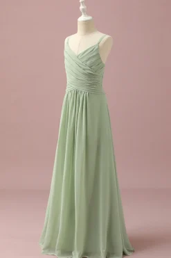 Verde Vestido Dama de Honor Júnior Cintas de Espaguete