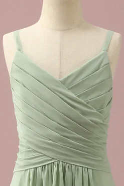 Verde Vestido Dama de Honor Júnior Cintas de Espaguete