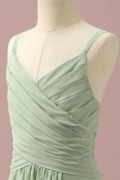 Verde Vestido Dama de Honor Júnior Cintas de Espaguete