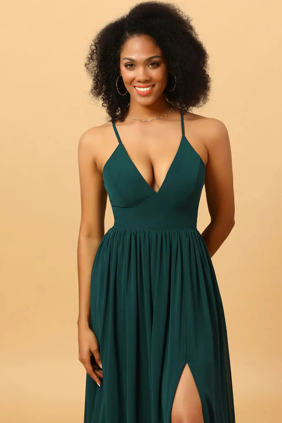Verde Vestido de Dama de Honra Cintas de Espaguete