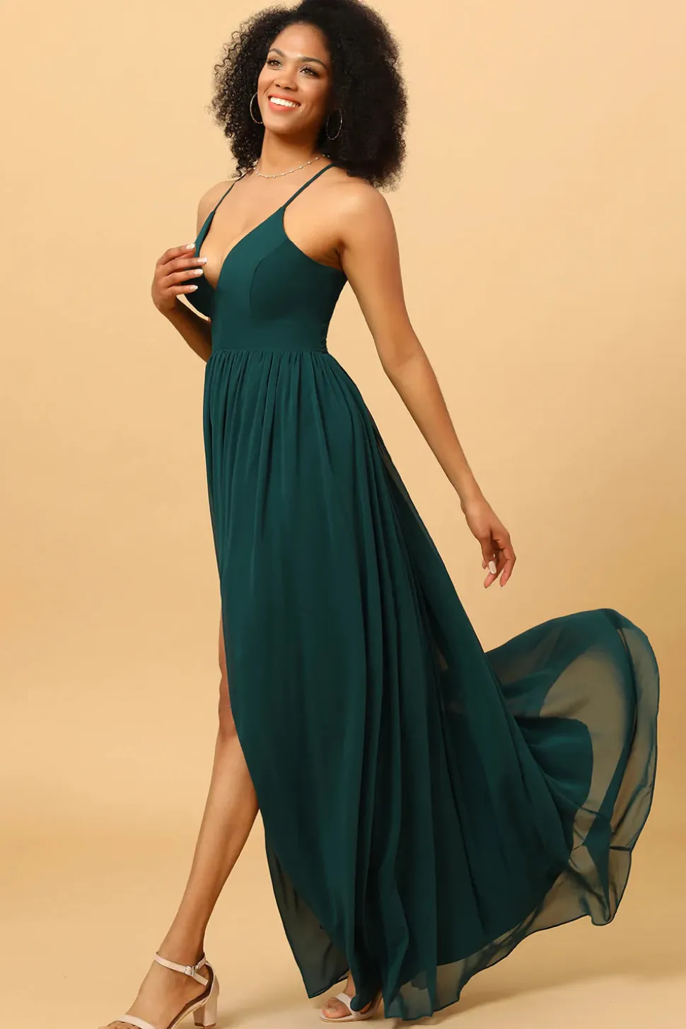 Verde Vestido de Dama de Honra Cintas de Espaguete