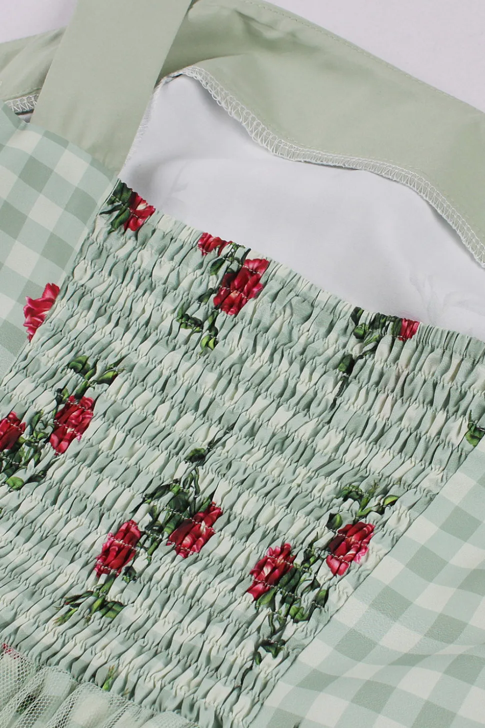 Verde Xadrez 1950s Vestido Com Estampado Floral