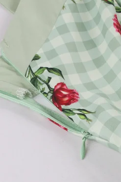 Verde Xadrez 1950s Vestido Com Estampado Floral