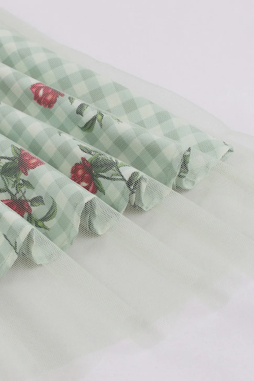Verde Xadrez 1950s Vestido Com Estampado Floral