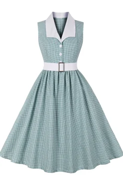 Verde xadrez sem mangas swing vestido dos anos 1950