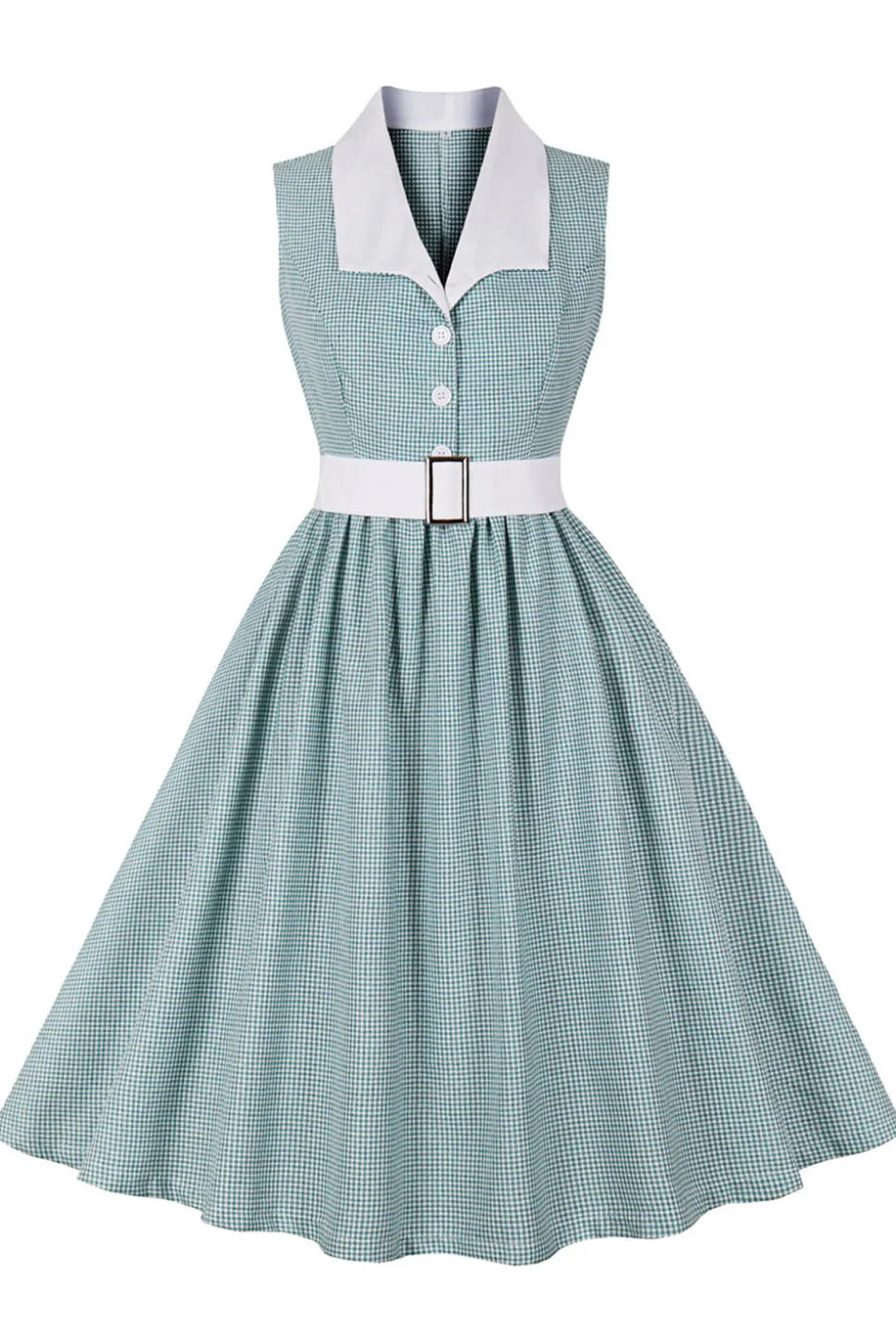Verde xadrez sem mangas swing vestido dos anos 1950
