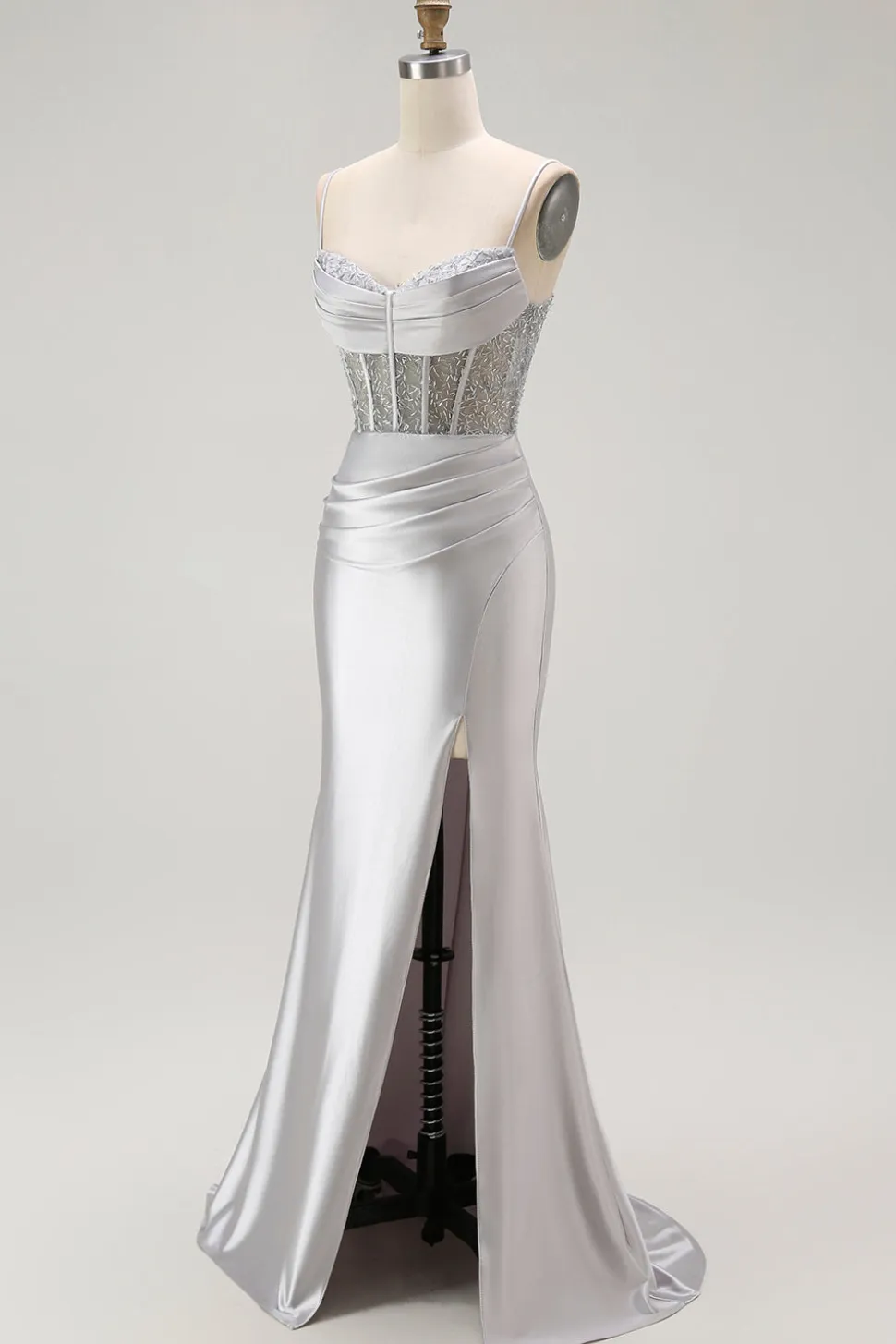 Vermelha Sereia Cetim Espartilho Longos Vestido de Baile com Fenda