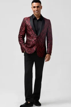 Vermelho 2 Peças Jacquard Xaile Lapela Fatos de Casamento Masculinos
