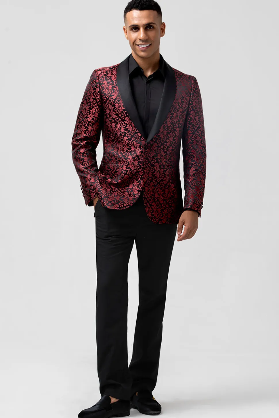 Vermelho 2 Peças Jacquard Xaile Lapela Fatos de Casamento Masculinos