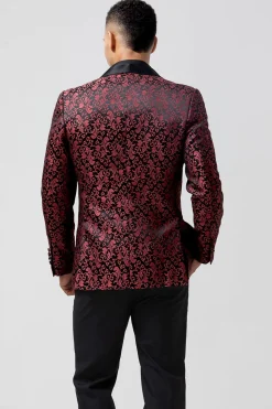 Vermelho 2 Peças Jacquard Xaile Lapela Fatos de Casamento Masculinos