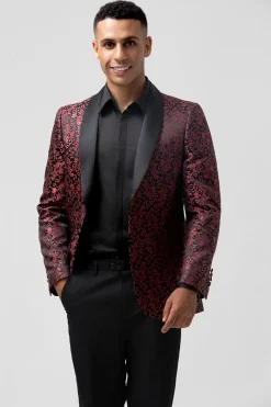 Vermelho 2 Peças Jacquard Xaile Lapela Fatos de Casamento Masculinos