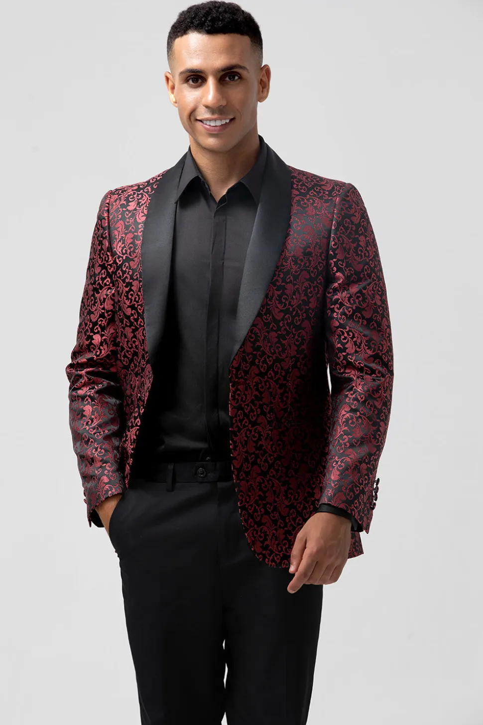 Vermelho 2 Peças Jacquard Xaile Lapela Fatos de Casamento Masculinos