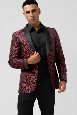 Vermelho 2 Peças Jacquard Xaile Lapela Fatos de Casamento Masculinos